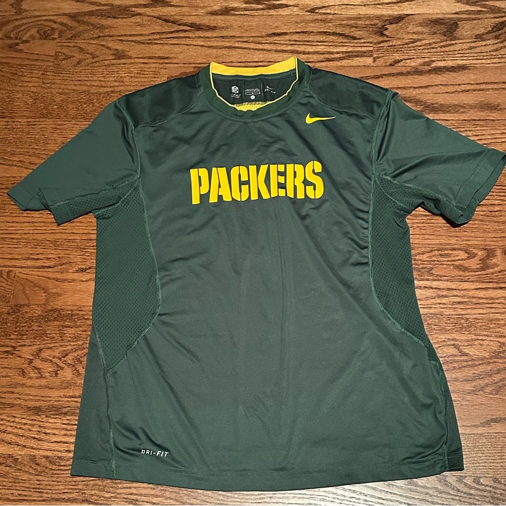Nike NFL Packers Green and Gold Dri-Fit Training Shirt Size Large